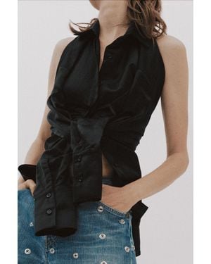 A.W.A.K.E. MODE Deconstructed Shirt Halter Neck - Black