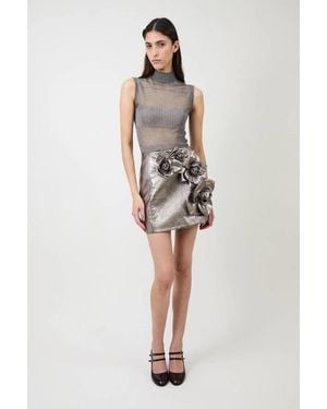 AKNVAS Aksel Metallic Skirt With Rose Detail - Gray