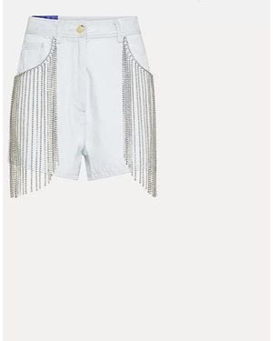 forte_forte Bleached Denim Shorts With Diamond Fringe - White
