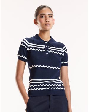 Cynthia Rowley Ziggy Cropped Knit Polo - Blue