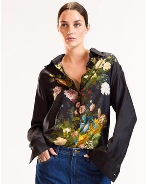 Cynthia Rowley Floral Collectible Silk Shirt - Gray