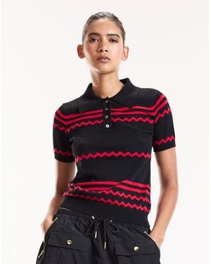 Cynthia Rowley Ziggy Cropped Knit Polo - Red