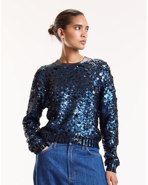 Cynthia Rowley Match Point Sequin Sweater - Blue