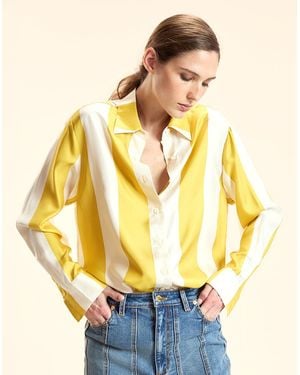 Cynthia Rowley Collectible Stripe Silk Shirt - Metallic