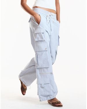 Cynthia Rowley Millie Seersucker Cargo Trousers - Blue