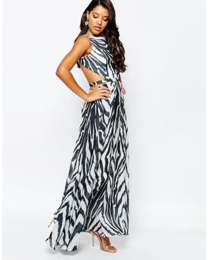 Forever Unique Zebra Print Maxi Dress With Side Cut Outs - Zebra Print - Blue