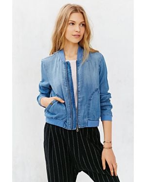 BDG Chambray Drapey Bomber Jacket - Blue