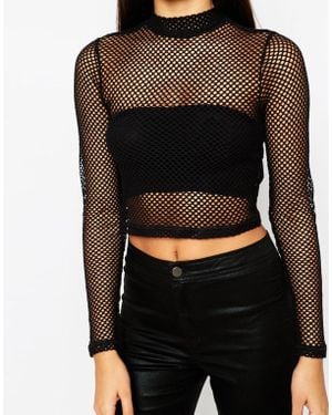 ASOS Fishnet Turtle Neck Top - Black