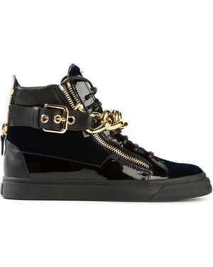 Giuseppe Zanotti Gold Chain Strap Hitop Trainers - Black