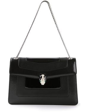 BVLGARI Snake Head-Detail Leather Shoulder Bag - Black