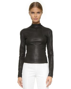 Narciso Rodriguez Stretch Leather Mock Neck Top - Black