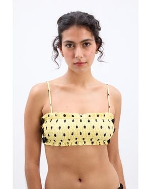 Damson Madder Shirred Bow Bikini Top - Yellow