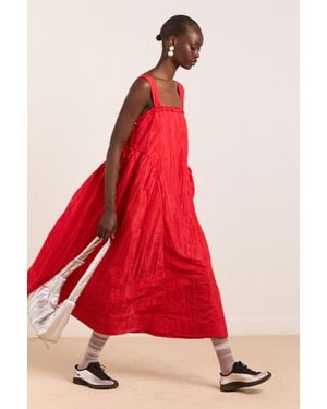 Damson Madder Elina Midi Dress Tafetta - Red