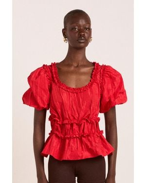 Damson Madder Everly Ruffle Blouse Tafetta - Red