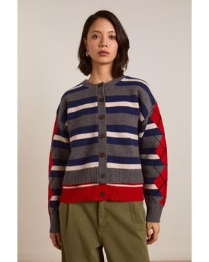 Damson Madder Didi Merino Wool Double Cardigan - Blue