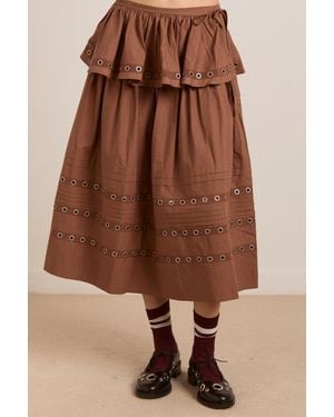 Damson Madder Anika Eyelet Skirt With Ruffle Belt - Brown