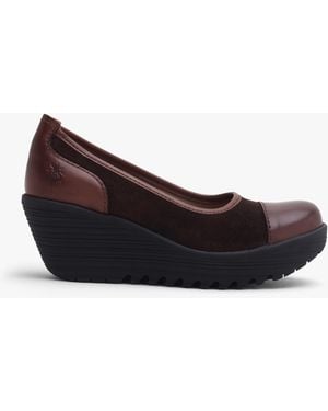 Fly London Lije Expresso Suede Wedge Court Shoes - Multicolour