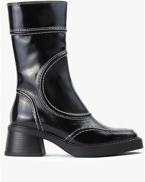 Miista Malene Black Leather Block Heel Calf Boots