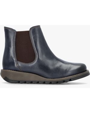 Fly London Salv Blue Rug Leather Wedge Chelsea Boots