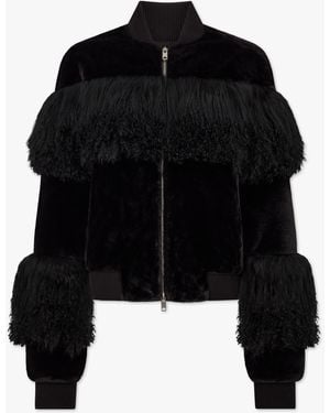 Charlotte Simone Romi Black Faux Fur Mongolian Lambskin Trim Bomber Jacket