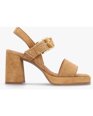 Alpe Athens Tan Suede Block Heel Platform Sandals - Multicolor