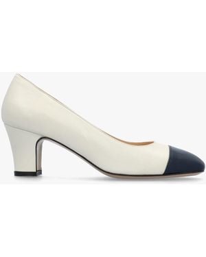 Daniel Akuna Cream Leather Block Heel Court Shoes - White