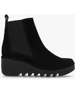 Fly London Bagu Black Suede Wedge Chelsea Boots