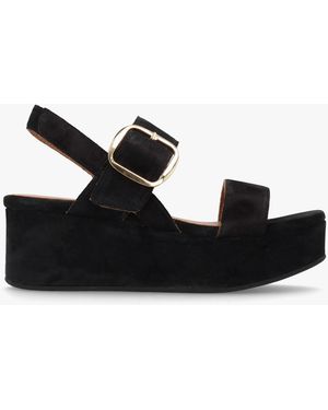 Alpe Altona Black Suede Flatform Sandals