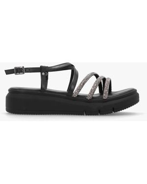 Daniel Clematis Black Leather Diamante Cross Strap Sandals