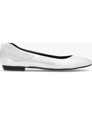 Martel Angels Wings Silver Metallic Leather Ballet Pumps - White