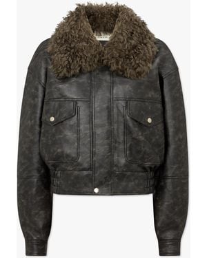 Charlotte Simone Frankie Black & Khaki Shearling Collar Biker Jacket
