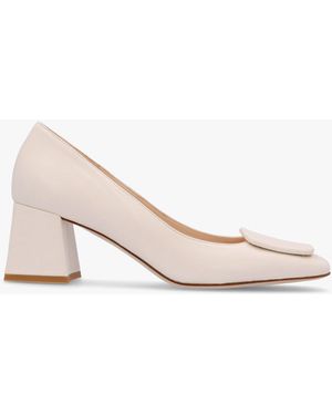 Daniel Nessie Cream Leather Block Heel Court Shoes - Natural