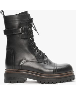 Daniel Idris Black Leather Ankle Strap Biker Boots