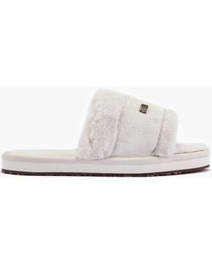 Australia Luxe Muchas Lite Cream Faux Fur Slippers - White