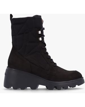 Wonders Toronto Black Suede & Nylon Wedge Ankle Boots