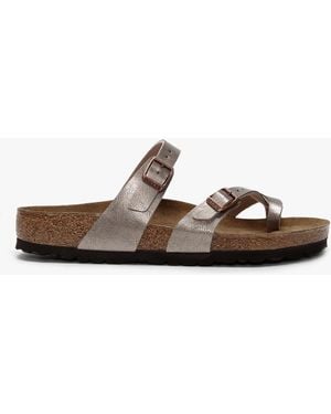 Birkenstock Mayari Graceful Taupe Birko-Flor Thong Sandals - White