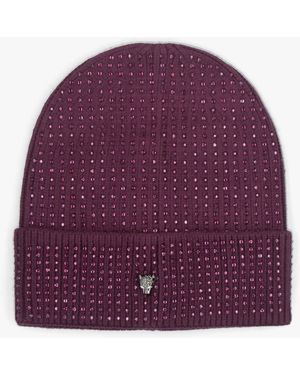 Moda In Pelle Paloma Diamante Burgundy Beanie Hat - Purple