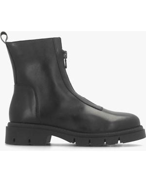Daniel Lippy Black Leather Front Zip Ankle Boots