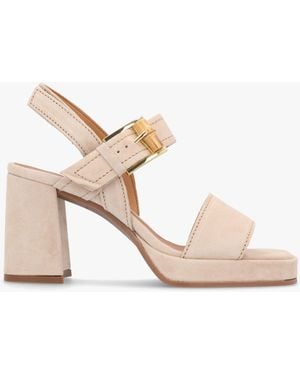 Alpe Athens Beige Suede Block Heel Platform Sandals - Natural