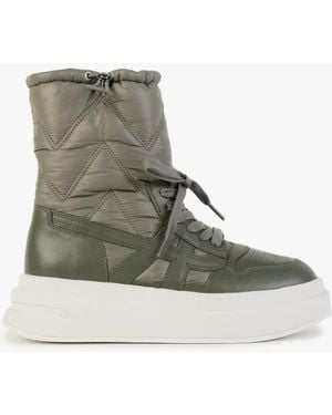 Ash Indigo Leaf Puffy Quilted Trainer Boots - Green