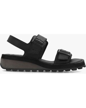 Fly London Heif Double Buckle Low Wedge Sandals - Black