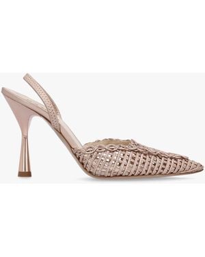 Daniel Tiffi Rose Gold Metallic Leather Woven Sling Back Court Shoes - White