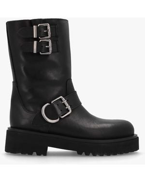 Alpe Atom Black Leather Chunky Biker Boots