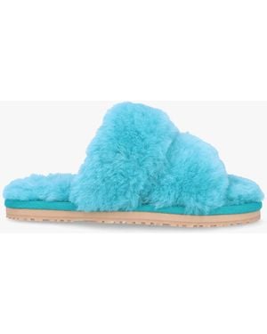 Mou Two Stripes Sheepskin Slippers - Blue