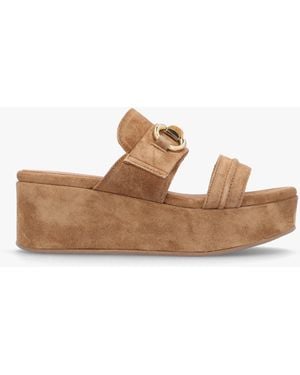 Alpe Antibes Tan Suede Flatform Mules - White