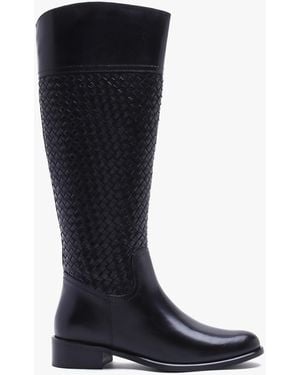 Daniel Solar Black Leather Woven Knee Boots