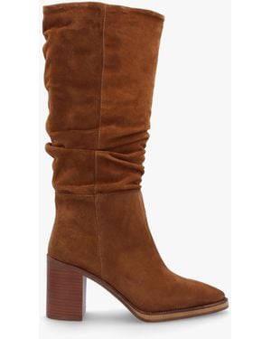 Alpe Astrid Tan Suede Rouched Block Heel Knee Boots - Brown