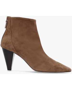 Daniel Serin Taupe Suede Zip Back Heeled Ankle Boots - Brown