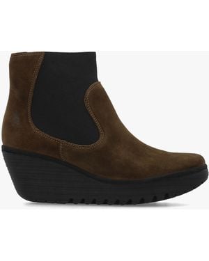 Fly London Yade Suede Wedge Chelsea Boots - Black