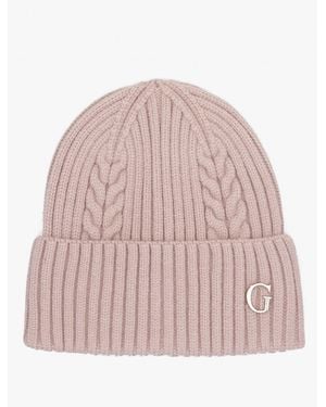 Guess Knitted G Logo Beanie Hat - Pink